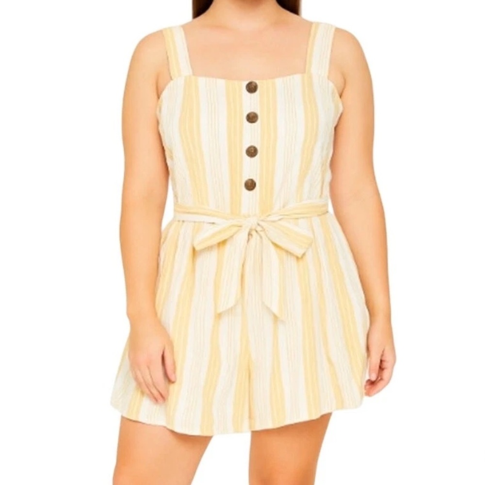 CCX by City Chic Yellow & White Stripe Sleeveless Pocket Romper XS size 14